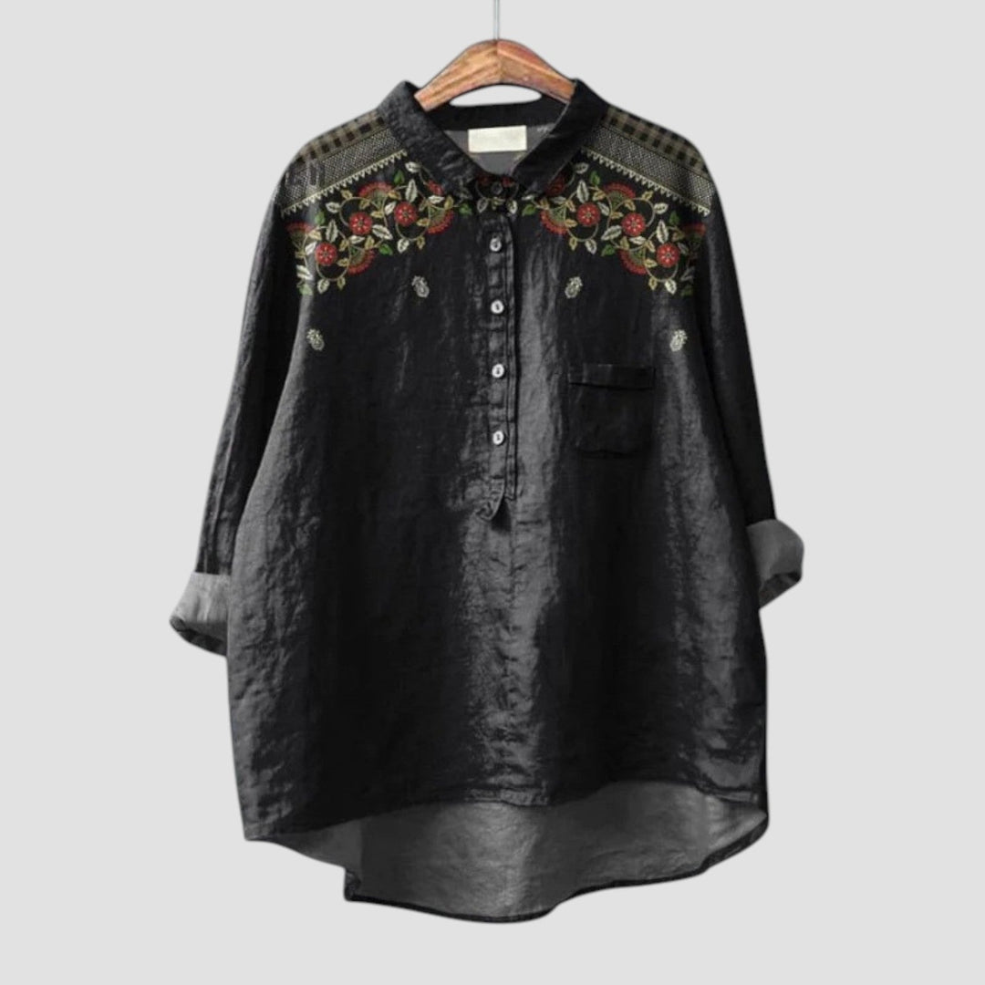Narelle™ | 2025 – Embroidered Black Blouse