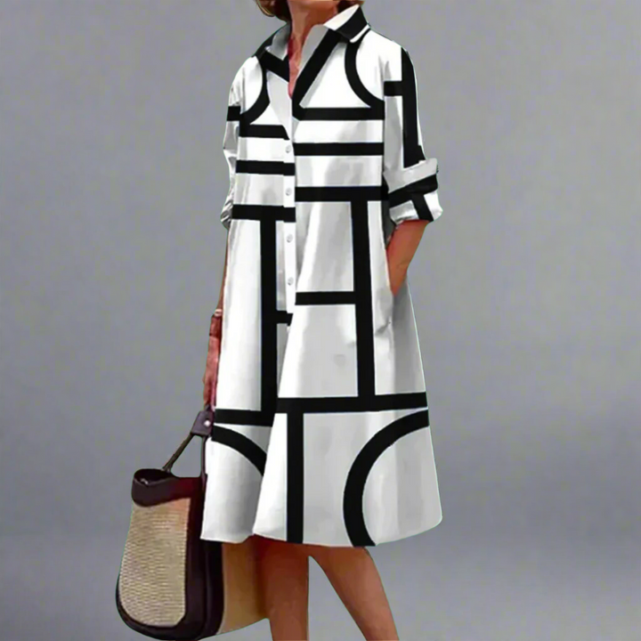Cosima - Geometric Stripe Midi Dress