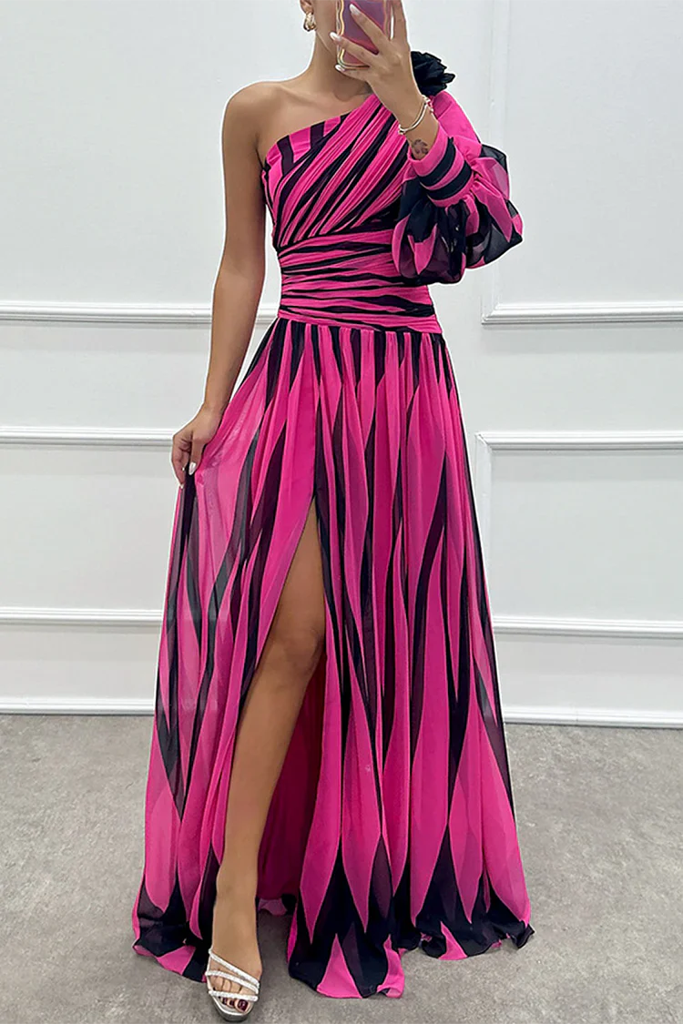 Stella™ | Elegant Striped One-Shoulder Maxi Dress