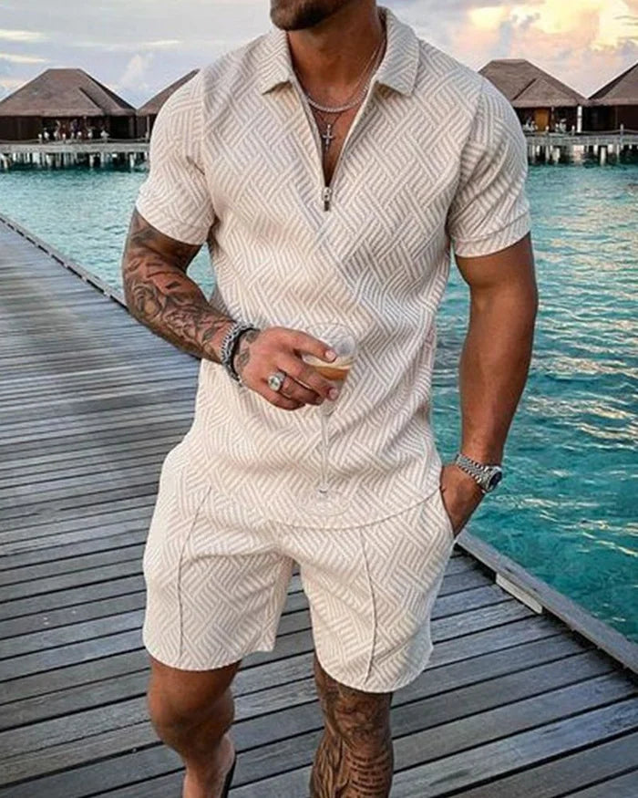 JON – LAPEL CREAM POLO SHIRT & SHORTS SET