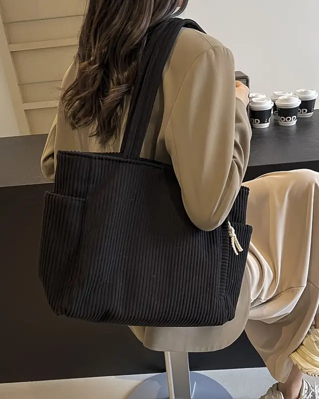Tilda – Ribbed Tote Bag with Cord Detail (1 + 1 Free Only Today)