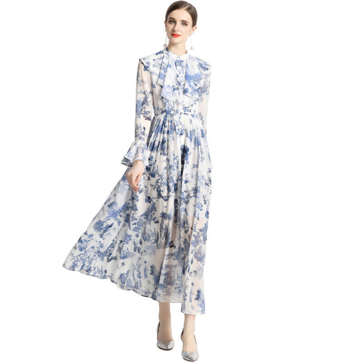 Aeris - Elegant Ink Print Dress
