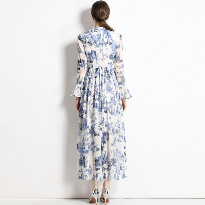 Aeris - Elegant Ink Print Dress