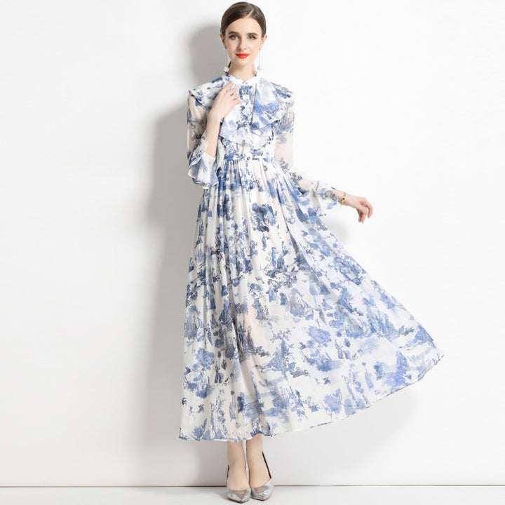 Aeris - Elegant Ink Print Dress