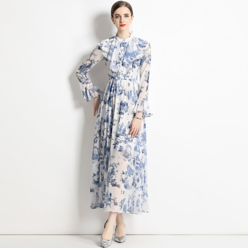 Aeris - Elegant Ink Print Dress