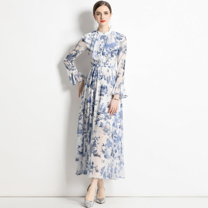 Aeris - Elegant Ink Print Dress