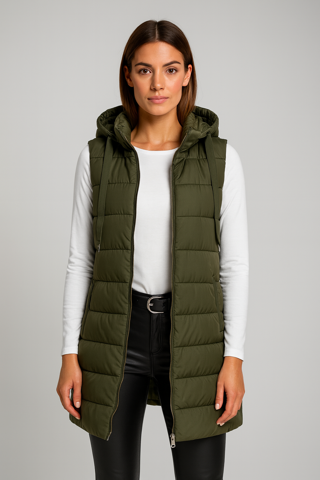 ELENA | CASUAL SLEEVELESS HOODED LONG PUFFER VEST