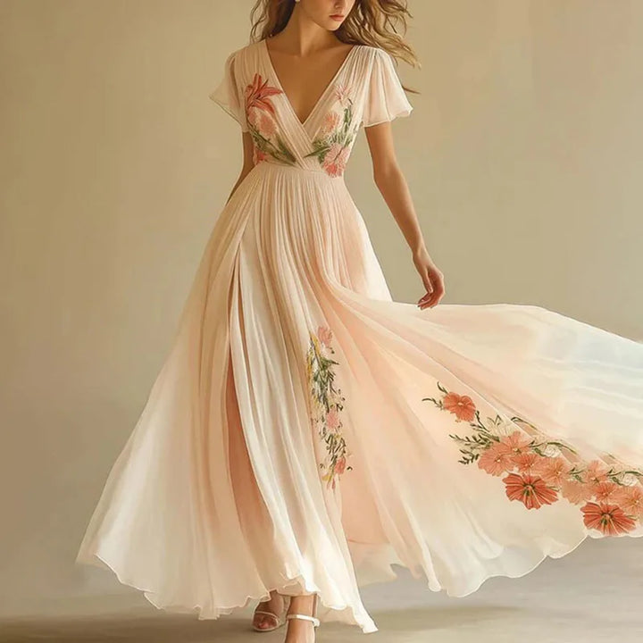 Lumiella - Elegant high Waist V-Neck Party Dress