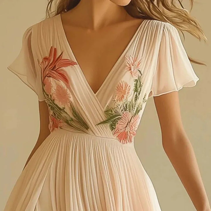 Lumiella - Elegant high Waist V-Neck Party Dress
