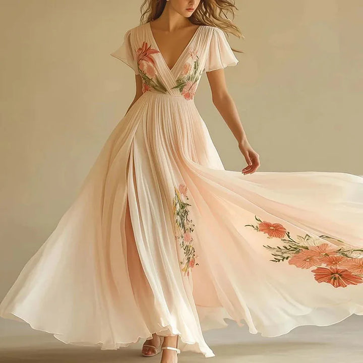 Lumiella - Elegant high Waist V-Neck Party Dress
