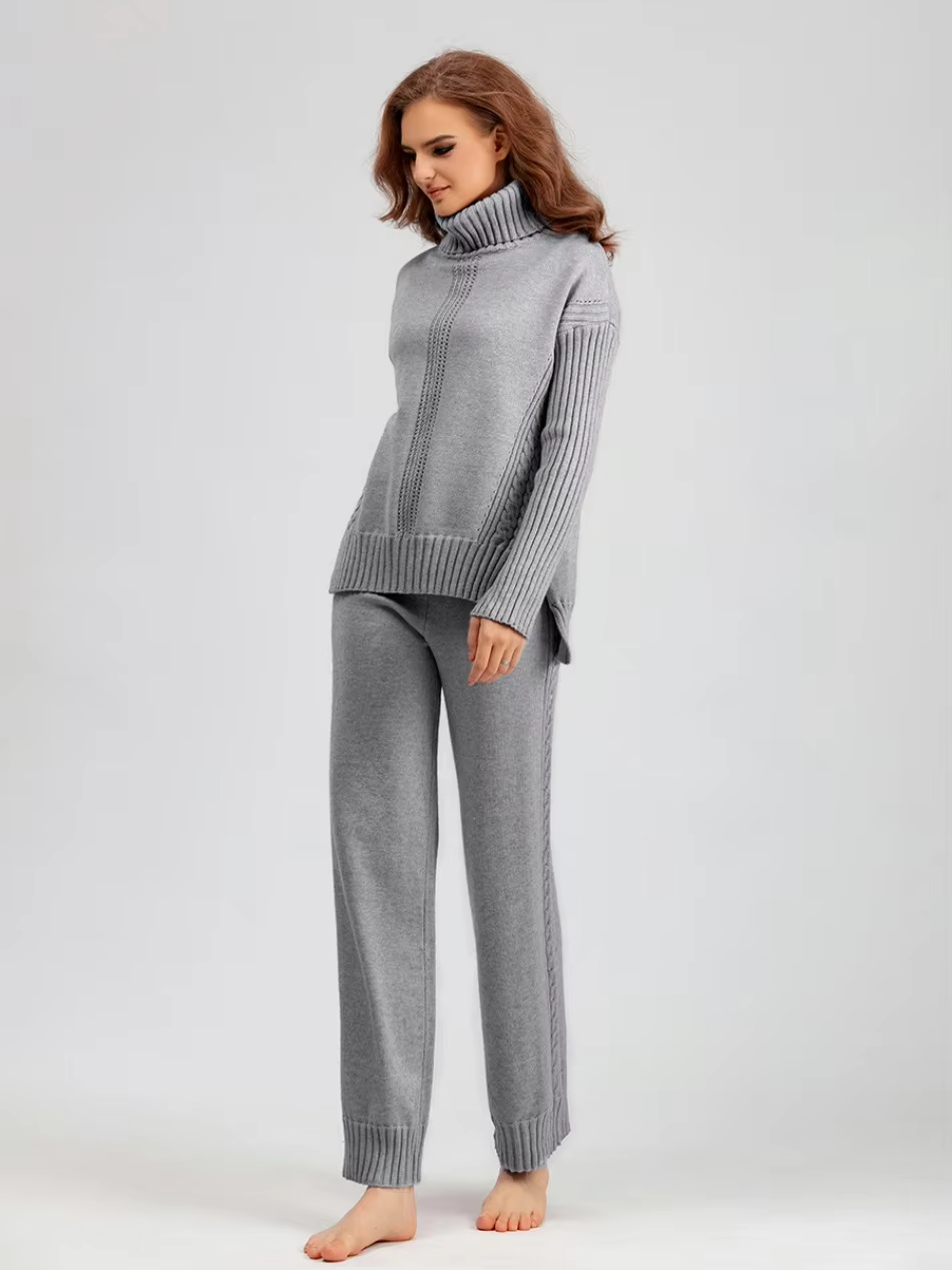 Scarlett | Chic High-Neck Knit Sweater & Loose Pants Set