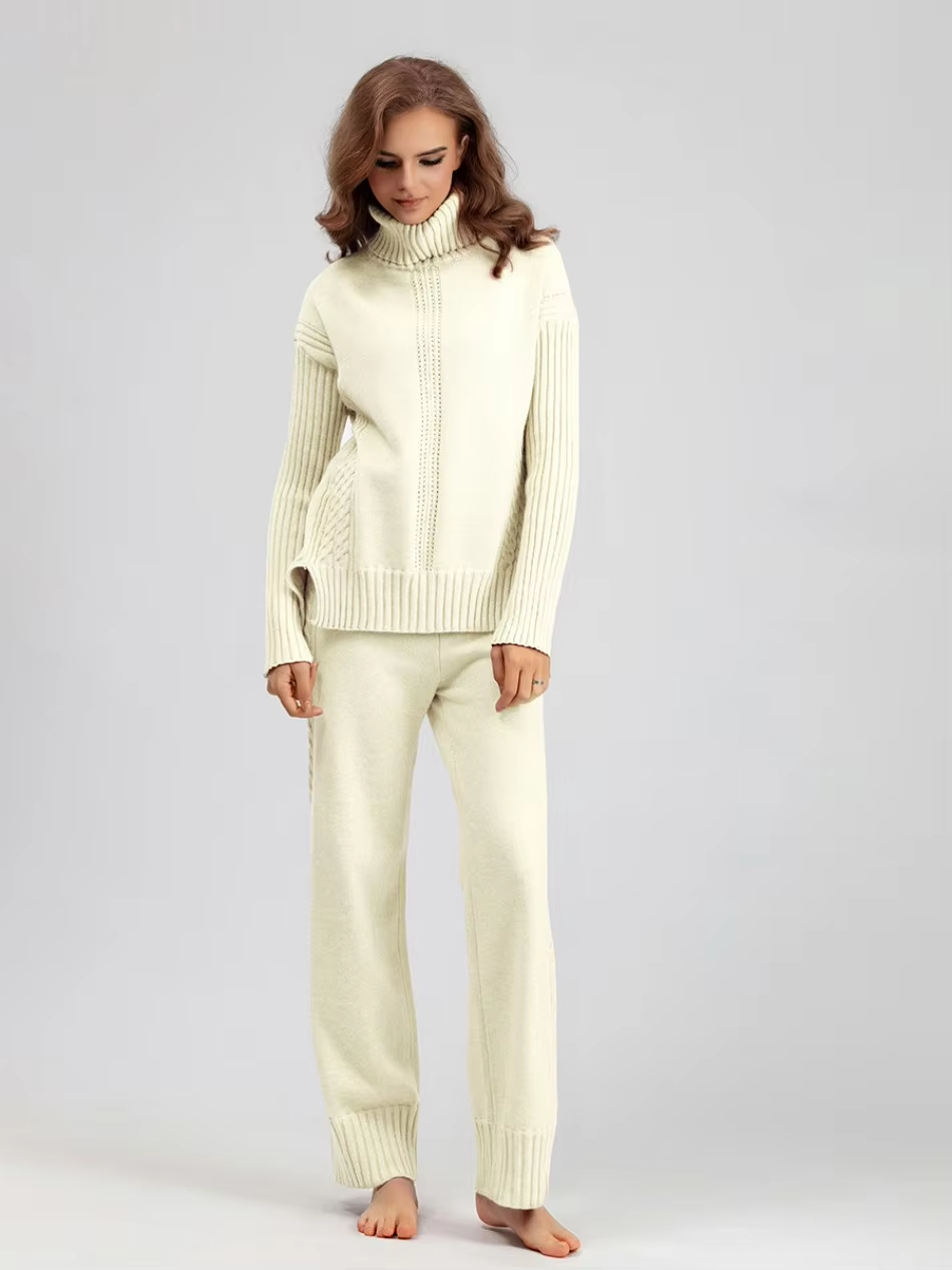 Scarlett | Chic High-Neck Knit Sweater & Loose Pants Set